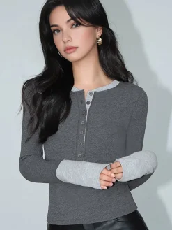 COMMENSE T-shirts|Tops^2 in 1 Color Block Jersey Top Grey