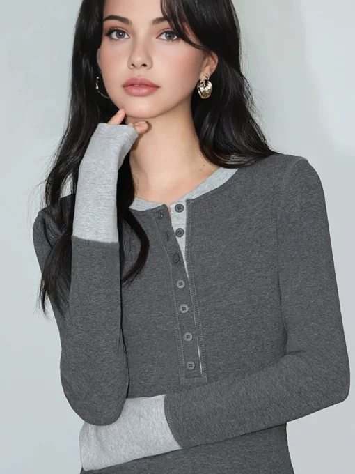 COMMENSE T-shirts|Tops^2 in 1 Color Block Jersey Top Grey
