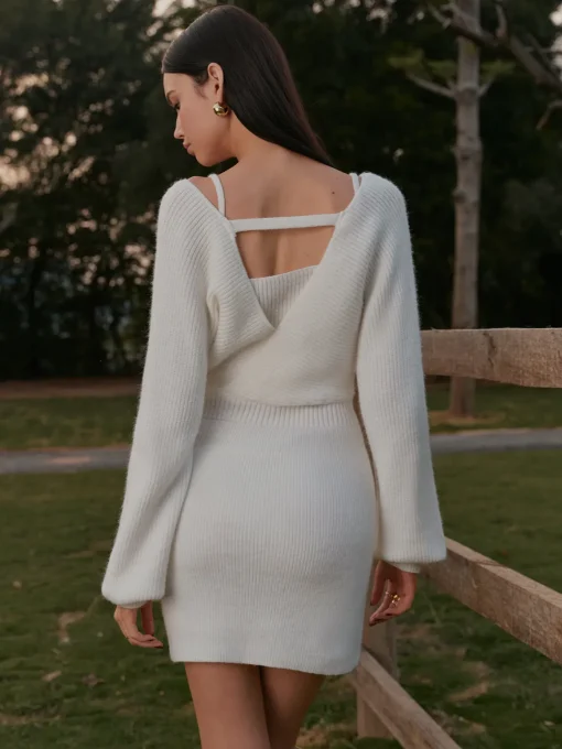 COMMENSE Knitwear|Dresses^2 in 1 Leg-Of-Mutton Sleeve Sweater Short Dress Off-White