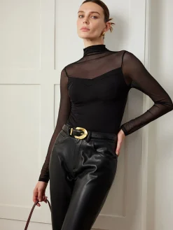 COMMENSE Blouses & Shirts|Tops^2 in 1 Sheer Panel Blouse Black