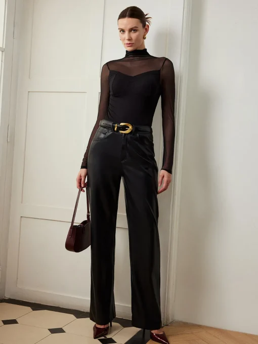 COMMENSE Blouses & Shirts|Tops^2 in 1 Sheer Panel Blouse Black