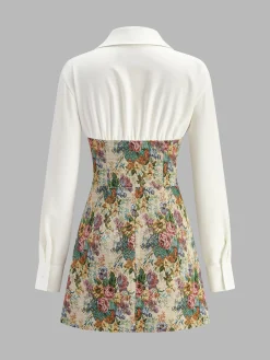 COMMENSE Dresses^2 in 1 Tweed Floral Zipper Polo Dress Multicolor