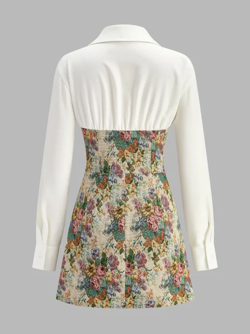 COMMENSE Dresses^2 in 1 Tweed Floral Zipper Polo Dress Multicolor