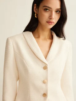 COMMENSE Outerwear|Blazers^3/4 Length Sleeve Tweed Blazer Off-White