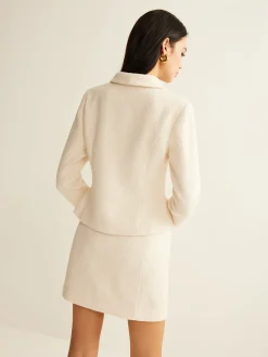 COMMENSE Outerwear|Blazers^3/4 Length Sleeve Tweed Blazer Off-White