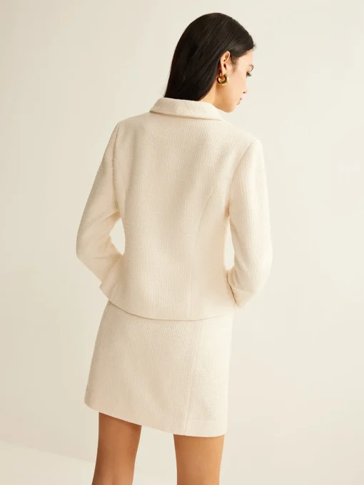 COMMENSE Outerwear|Blazers^3/4 Length Sleeve Tweed Blazer Off-White