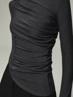 COMMENSE T-shirts|Tops^Asymmetric Collar Draped Long Sleeve Shirt Grey