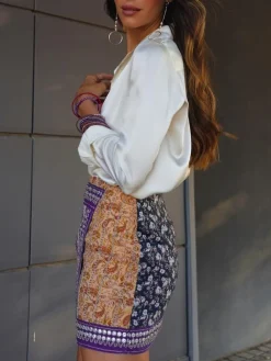 COMMENSE Skirts|Bottoms^Asymmetric Floral Printed Mini Skirt Multicolor