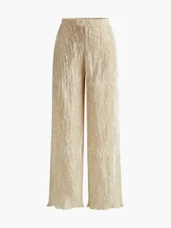 COMMENSE Pants Sets|Wide Leg^Asymmetric Halter Crop Top With Wide Leg Pants Set Champagne