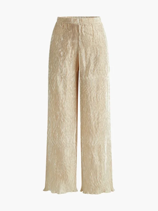 COMMENSE Pants Sets|Wide Leg^Asymmetric Halter Crop Top With Wide Leg Pants Set Champagne