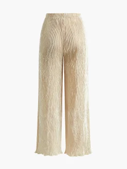 COMMENSE Pants Sets|Wide Leg^Asymmetric Halter Crop Top With Wide Leg Pants Set Champagne