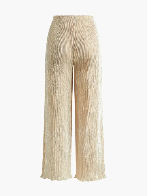 COMMENSE Pants Sets|Wide Leg^Asymmetric Halter Crop Top With Wide Leg Pants Set Champagne