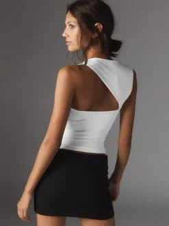 COMMENSE Tank Tops & Camis|Tops^Asymmetric Neck Cut Out Tank Top White