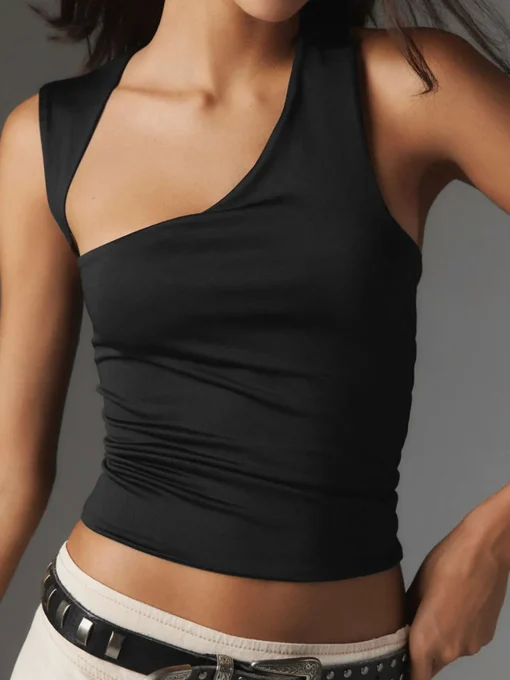 COMMENSE Tank Tops & Camis|Tops^Asymmetric Neck Cut Out Tank Top White