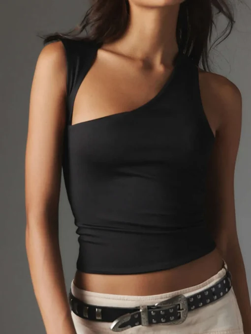 COMMENSE Tank Tops & Camis|Tops^Asymmetric Neck Cut Out Tank Top White