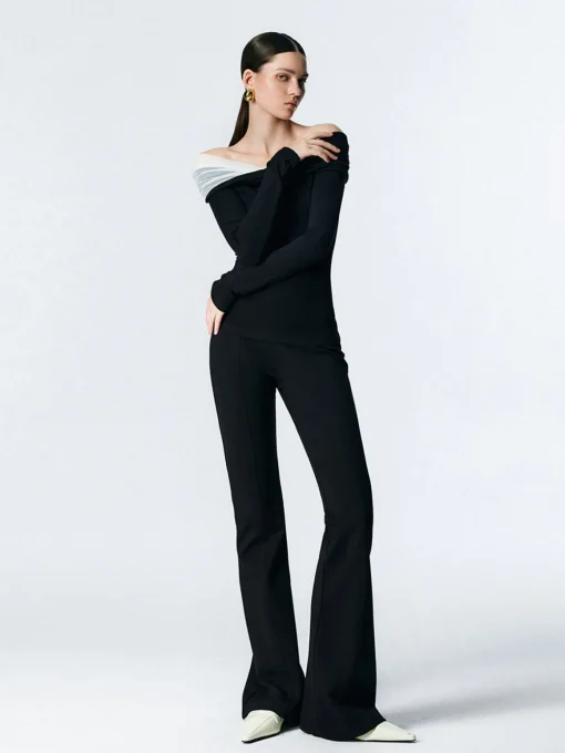COMMENSE T-shirts|Tops^Asymmetric Off Shoulder Long Sleeve Mesh Top Black