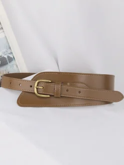 COMMENSE Belts & Chain|Accessories^Asymmetrical Buckle Wide Leather Belt Brown