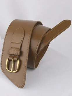 COMMENSE Belts & Chain|Accessories^Asymmetrical Buckle Wide Leather Belt Brown