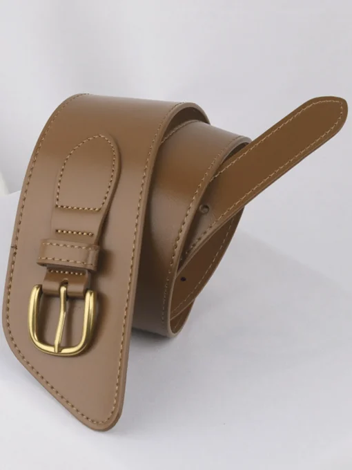 COMMENSE Belts & Chain|Accessories^Asymmetrical Buckle Wide Leather Belt Brown