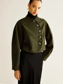 COMMENSE Outerwear|Crop Tops^Asymmetrical Button Crop Tweed Coat Green