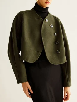 COMMENSE Outerwear|Crop Tops^Asymmetrical Button Crop Tweed Coat Green