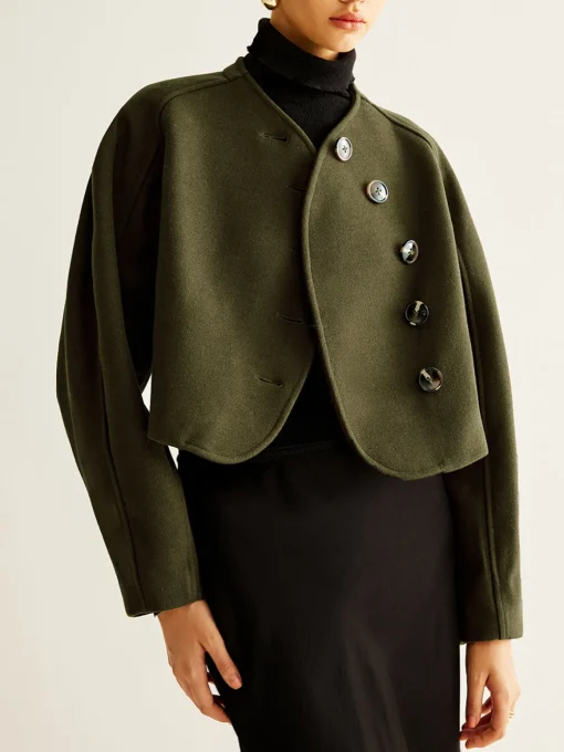 COMMENSE Outerwear|Crop Tops^Asymmetrical Button Crop Tweed Coat Green