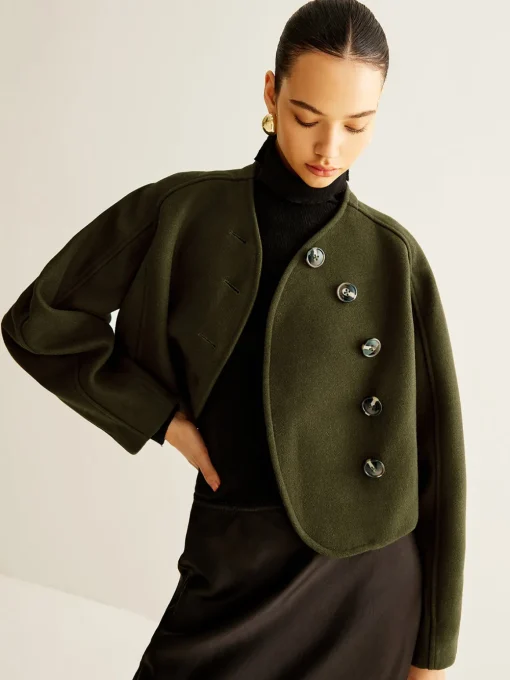 COMMENSE Outerwear|Crop Tops^Asymmetrical Button Crop Tweed Coat Green