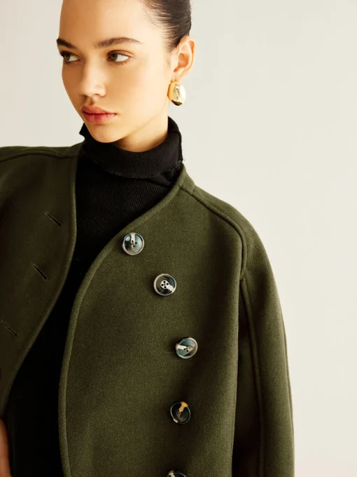 COMMENSE Outerwear|Crop Tops^Asymmetrical Button Crop Tweed Coat Green