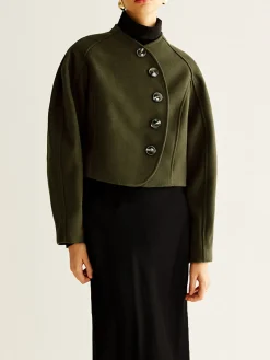 COMMENSE Outerwear|Crop Tops^Asymmetrical Button Crop Tweed Coat Green