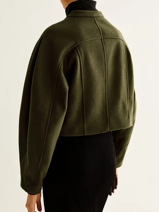 COMMENSE Outerwear|Crop Tops^Asymmetrical Button Crop Tweed Coat Green