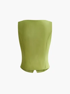 COMMENSE Matching Sets^Asymmetrical Button Pleated Shorts Set Green