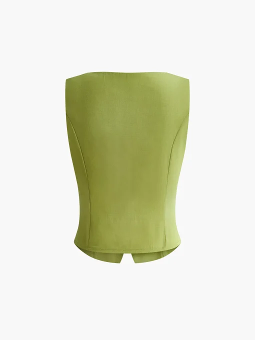 COMMENSE Matching Sets^Asymmetrical Button Pleated Shorts Set Green