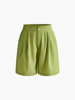 COMMENSE Matching Sets^Asymmetrical Button Pleated Shorts Set Green