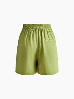 COMMENSE Matching Sets^Asymmetrical Button Pleated Shorts Set Green