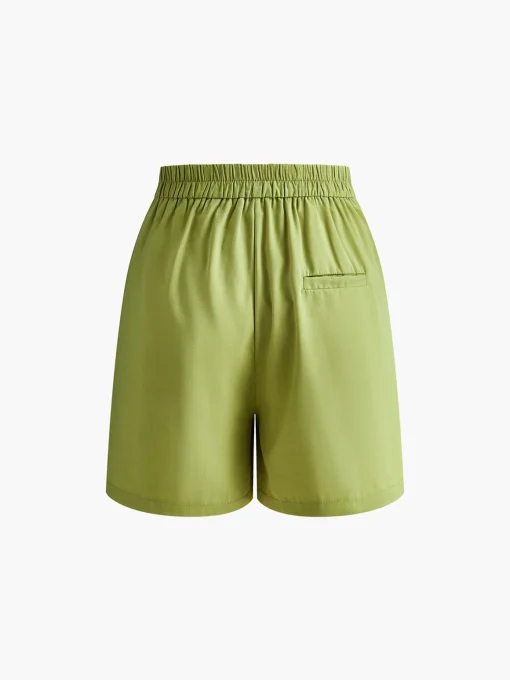 COMMENSE Matching Sets^Asymmetrical Button Pleated Shorts Set Green
