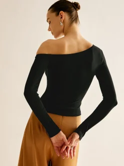 COMMENSE T-shirts|Tops^Asymmetrical Cold Shoulder Jersey T-Shirt Black