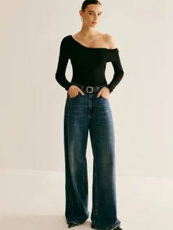 COMMENSE Sweater Tops|Sweaters & Cardigans^Asymmetrical Cold Shoulder Knitting Top Black