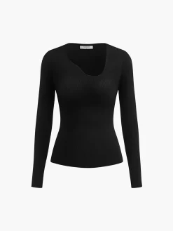 COMMENSE Sweater Tops|Sweaters & Cardigans^Asymmetrical Collar Knit Top Black