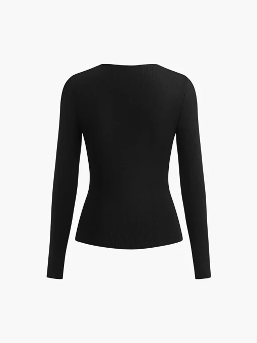 COMMENSE Sweater Tops|Sweaters & Cardigans^Asymmetrical Collar Knit Top Black