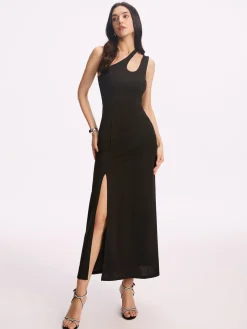 COMMENSE Black Dresses|Cocktail & Party Dresses^Asymmetrical Collar Long Dress Black