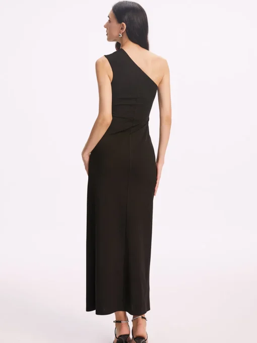 COMMENSE Black Dresses|Cocktail & Party Dresses^Asymmetrical Collar Long Dress Black