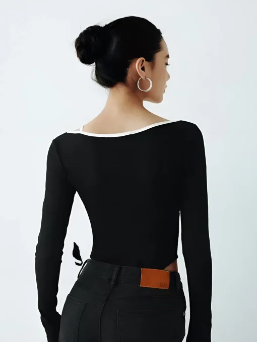 COMMENSE Blouses & Shirts|Tops^Asymmetrical Contrast Piping Blouse Black