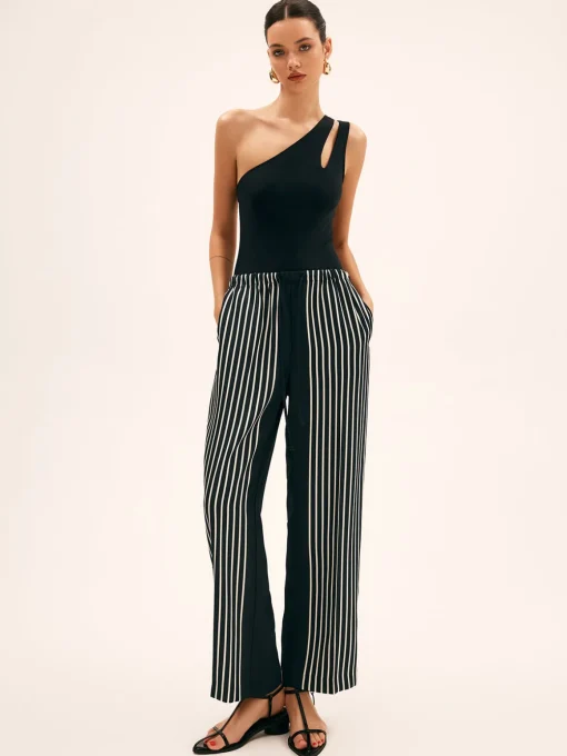 COMMENSE Swimwear|Tops^Asymmetrical Cutout One Piece Swimsuit Black