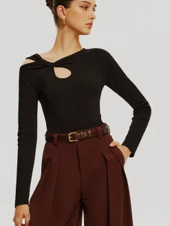 COMMENSE T-shirts|Tops^Asymmetrical Knotted Jersey Top Black