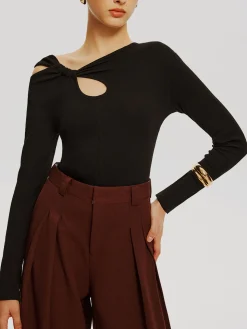 COMMENSE T-shirts|Tops^Asymmetrical Knotted Jersey Top Black
