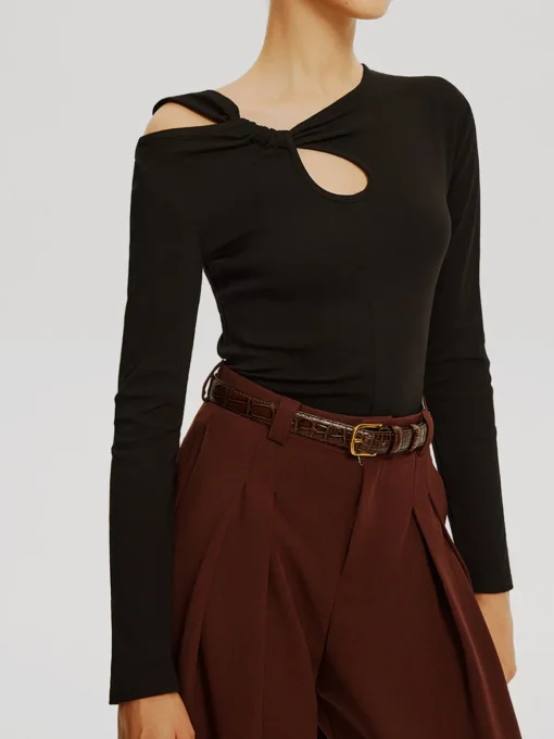 COMMENSE T-shirts|Tops^Asymmetrical Knotted Jersey Top Black