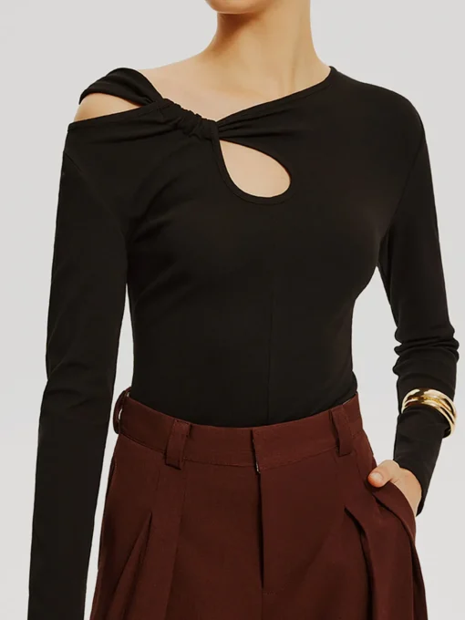 COMMENSE T-shirts|Tops^Asymmetrical Knotted Jersey Top Black