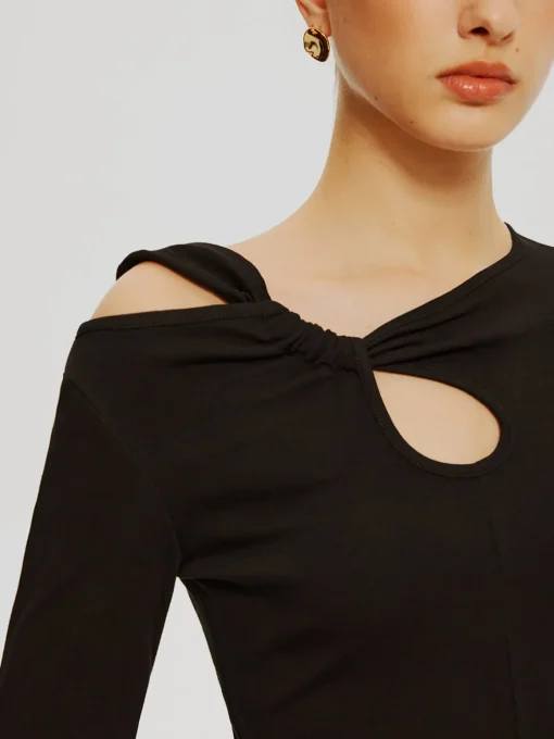 COMMENSE T-shirts|Tops^Asymmetrical Knotted Jersey Top Black