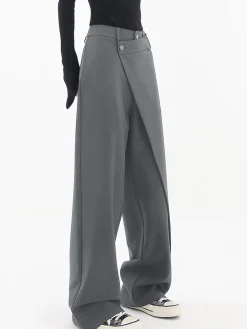 COMMENSE Wide Leg|Pants^Asymmetrical Layer Button Wide Leg Dress Pants Black