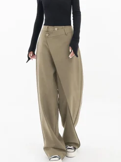 COMMENSE Wide Leg|Pants^Asymmetrical Layer Button Wide Leg Dress Pants Black